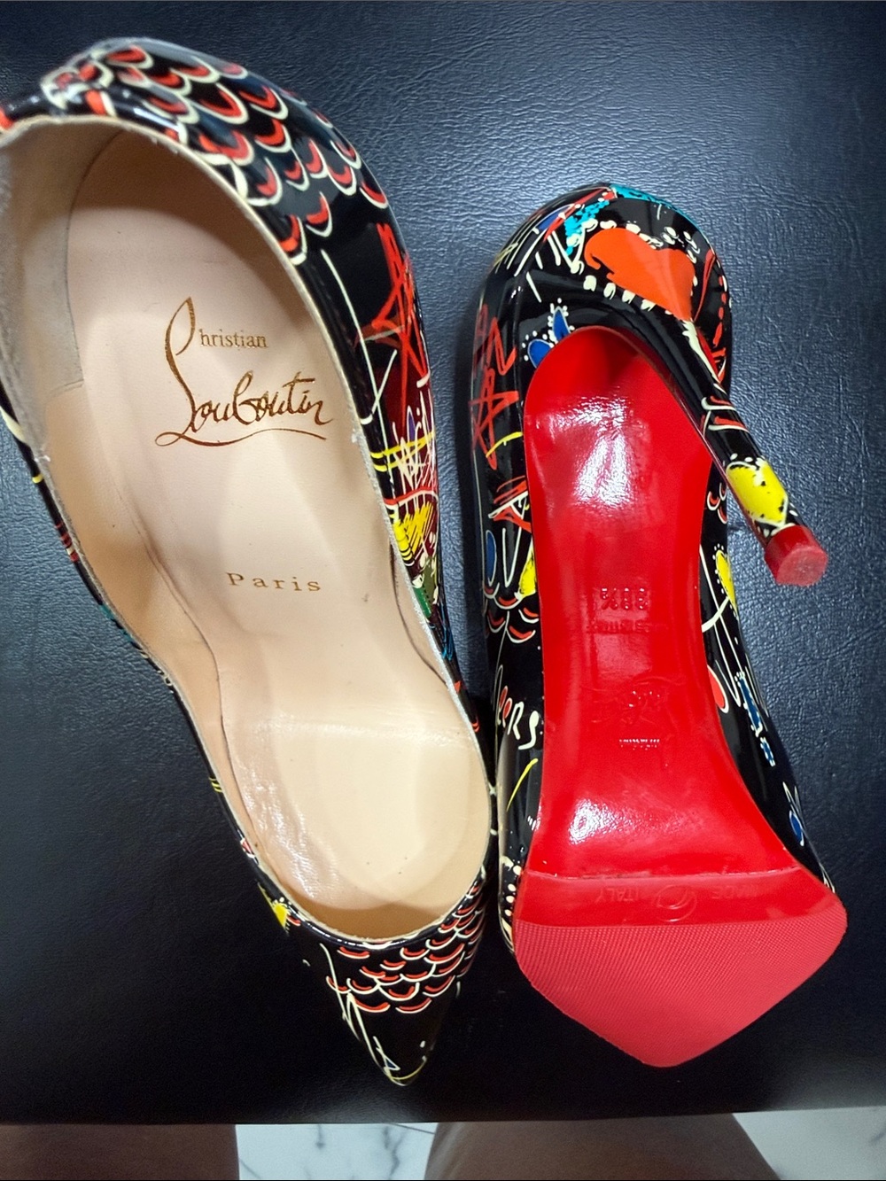 Christian Louboutin Black Multicolor Graffiti Patent Pumps - Picture 3 of 3